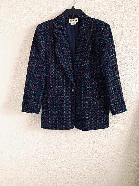 90s Vintage Joan Leslie Black Multicolor Plaid Bl… - image 6