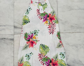 Lungo L’arno Dress Hawaiian Floral Linen Sleeveless Pockets M NWT Boho Italy