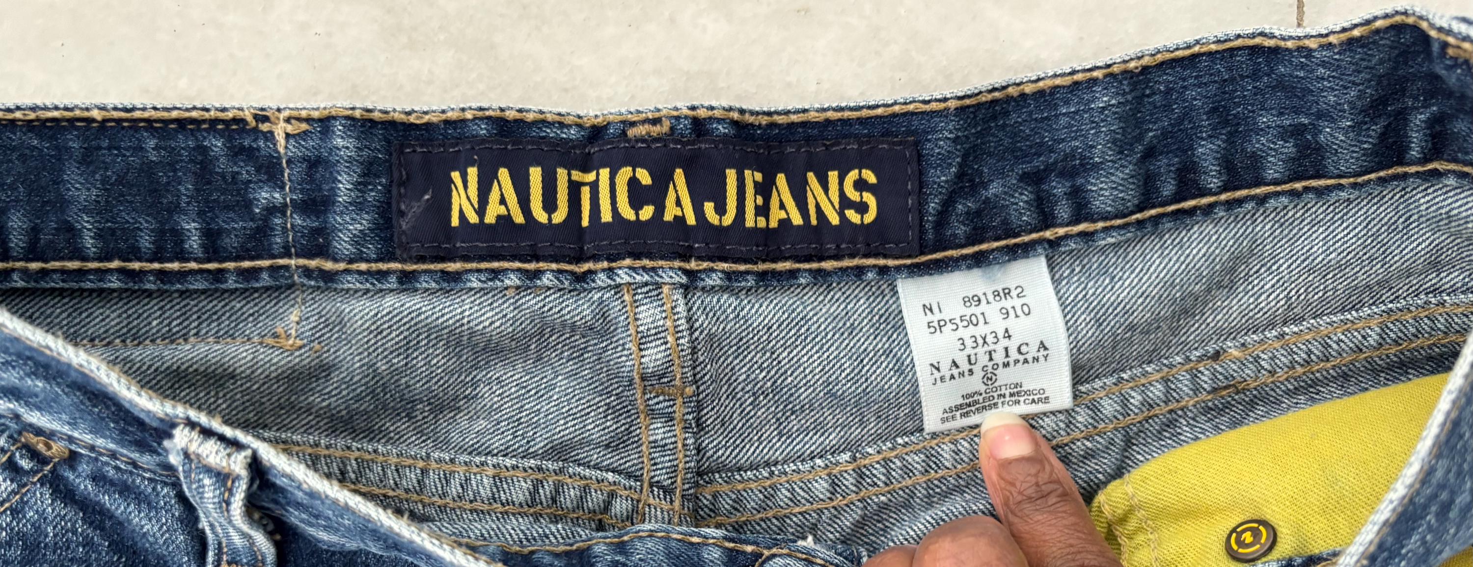 90s Nautica Jeans Cargo Pocket Baggy Blue Skater Men 33X34 Grunge 