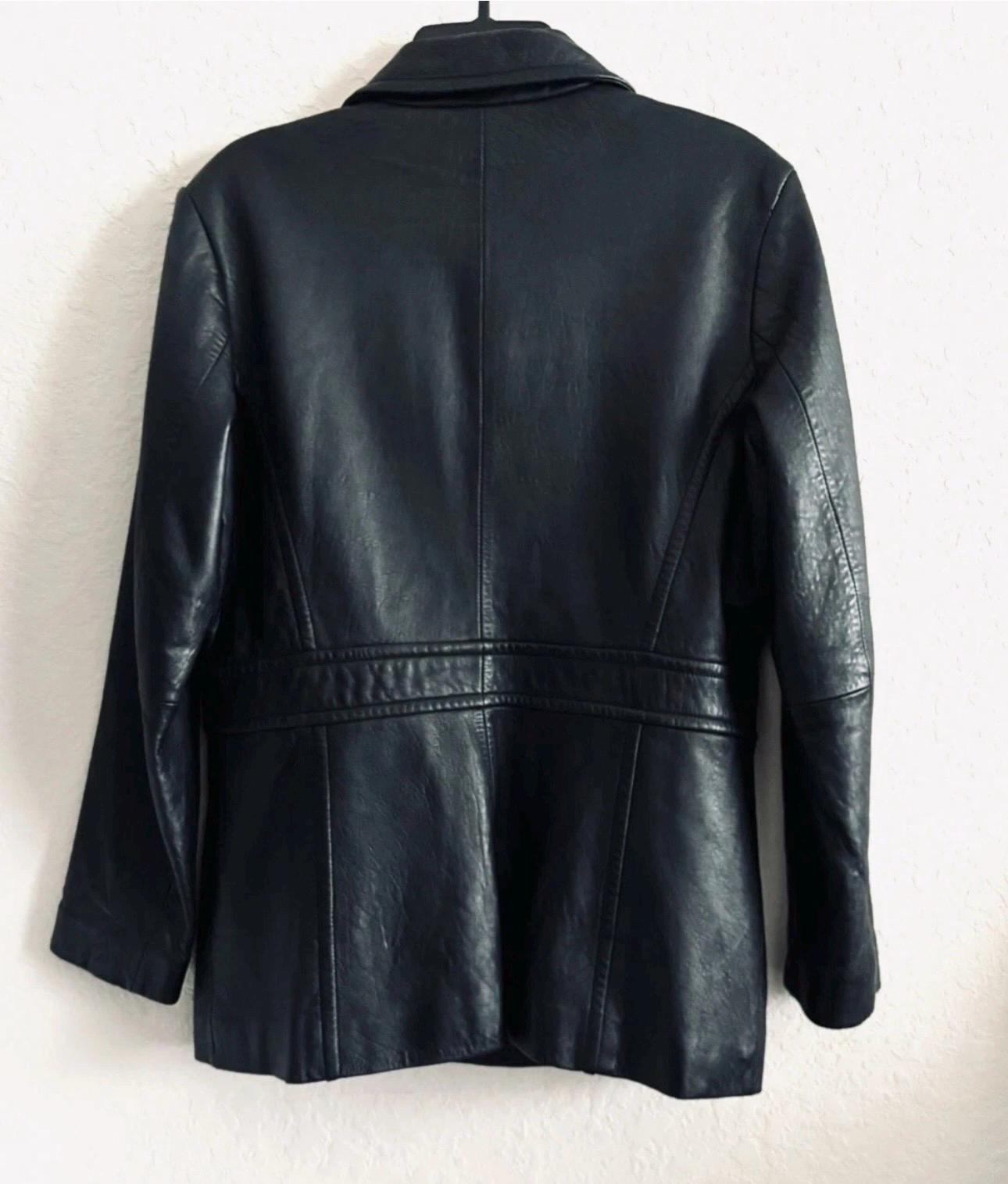 VTG Merona Leather Jacket Black Collared Lined Womens Large 90s 