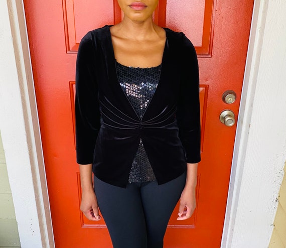 90s Vintage Jackie Jon New York Black Velvet Sequin Party Blouse Etsy