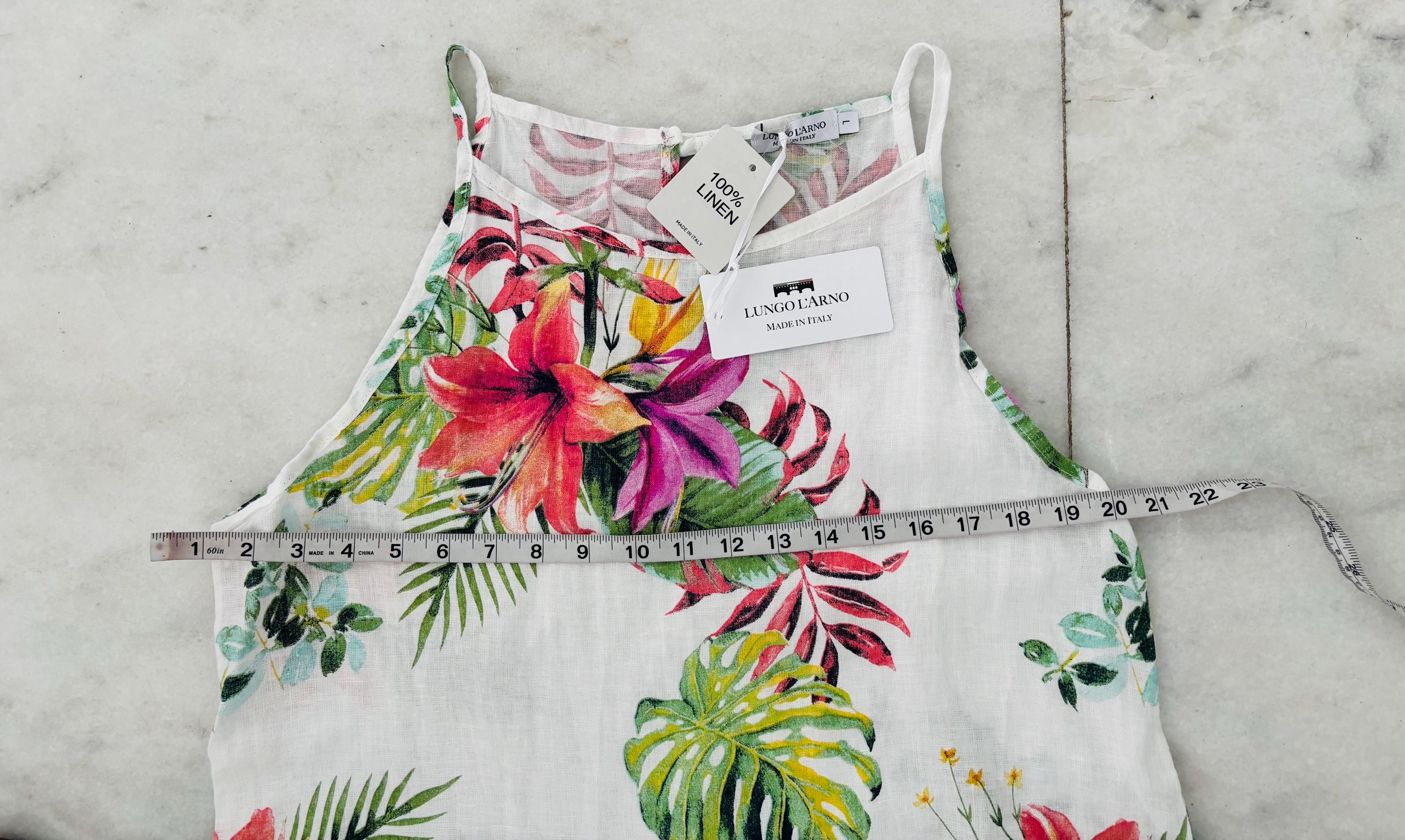 Lungo L'arno Dress Hawaiian Floral Linen Sleeveless Pockets L NWT Boho Italy