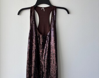Y2K Max Rave Tank Top Brown Sequin Racerback Womens M Going Out Party Festival