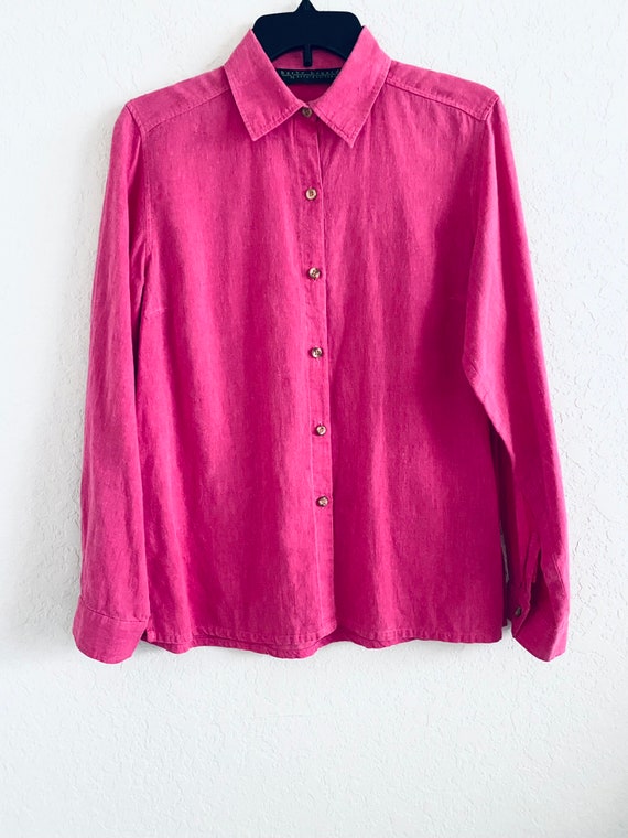 90s Harve Benard Pink Linen Blend Collared Button… - image 4