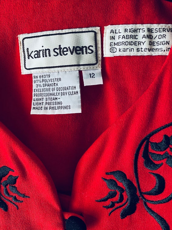 90s Vintage Karin Stevens Red Embroidered Faux Su… - image 8