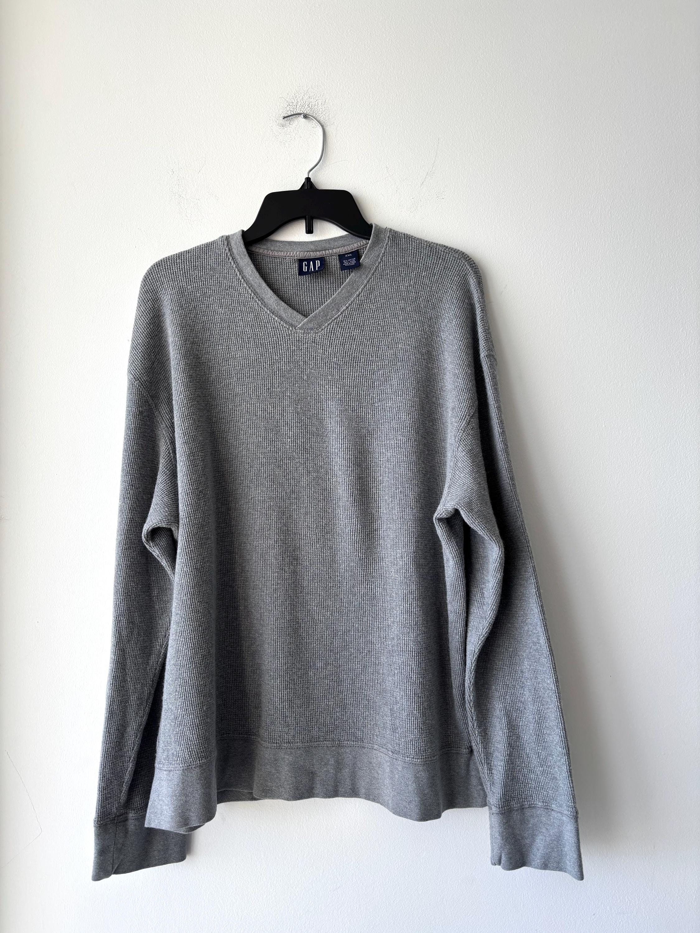 Y2K GAP ワッフルニットシャツ サーマルグレー 長袖 コットンウール 