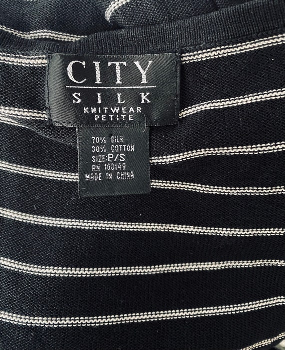 90s City Silk Mod Black & White Striped Silk Blen… - image 6