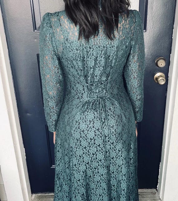 Vintage Marnie West Dress Midi Green Lace Long Sleeve Sheer Womens 12  Renaissance Bridgerton - Etsy
