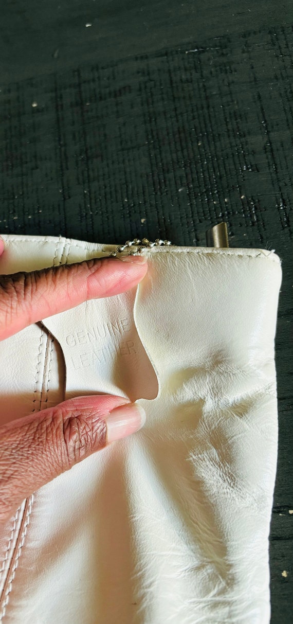 Vintage Genuine Leather Off White Color Clutch Bag - image 4