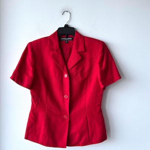 Vintage Kasper Blazer Cherry Red Short Sleeve Linen Blend Women 6P Office Casual