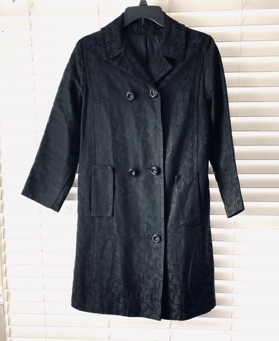 80s Vintage Black Wool Double Breasted Trench Coat - image 6