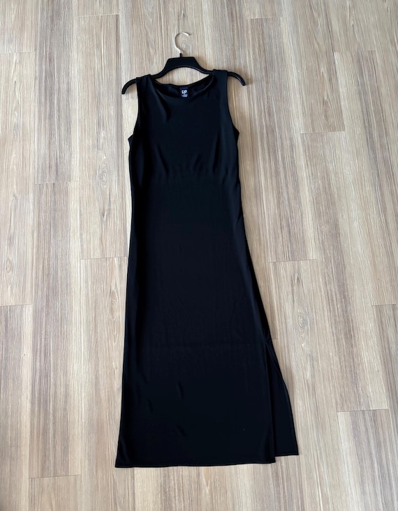 VTG GAP Dress Maxi Slip Black Sleeveless Slit Column Women M 90s Minimalist  CBK Quiet Luxury