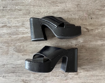 Vintage Y2K Soda Platform Heels Chunky Sandal Black Women 10 Grunge Gothic 90s