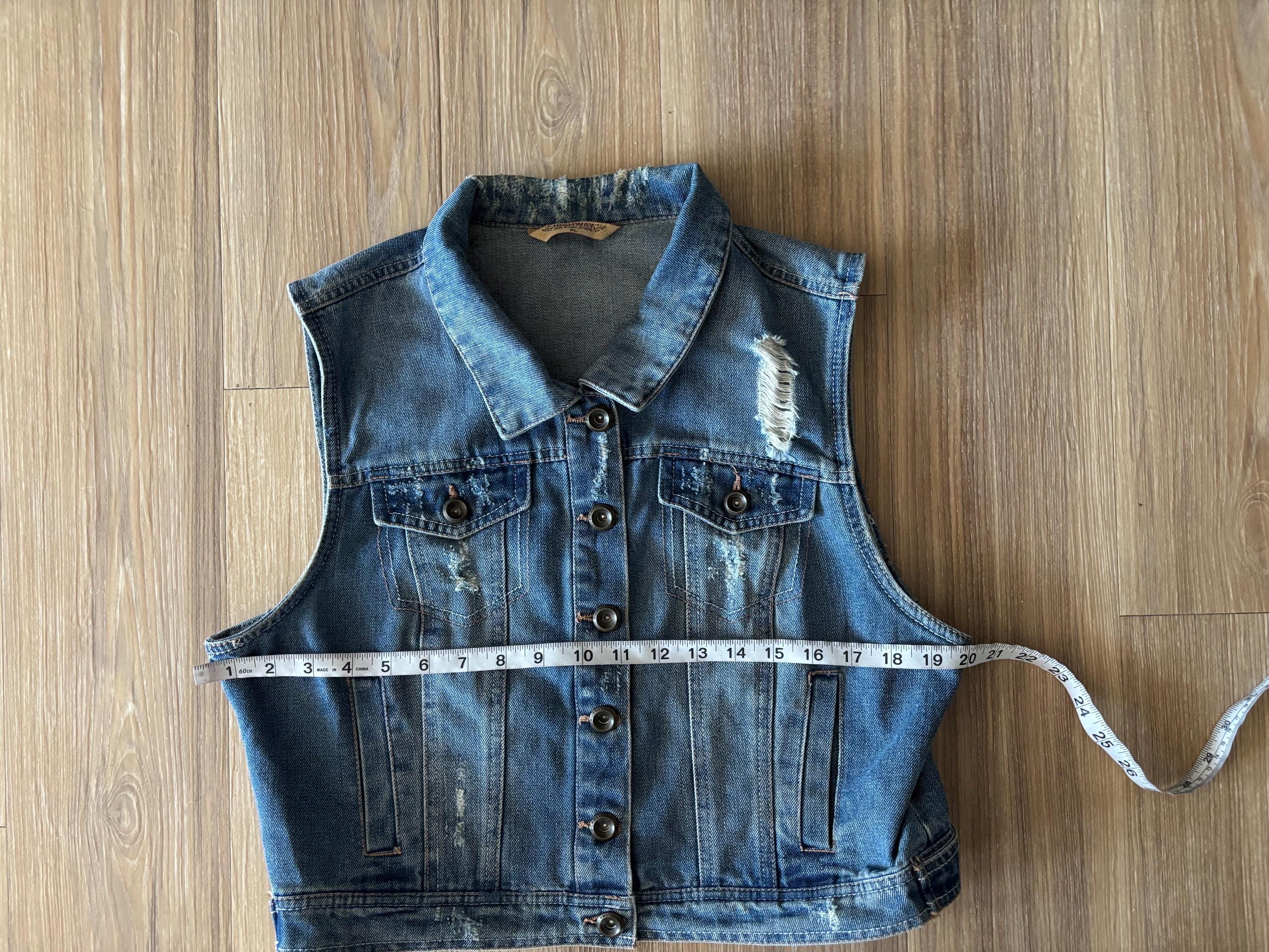 VTG Highway Jeans Denim Vest Waistcoat Distressed Blue Jean Womens