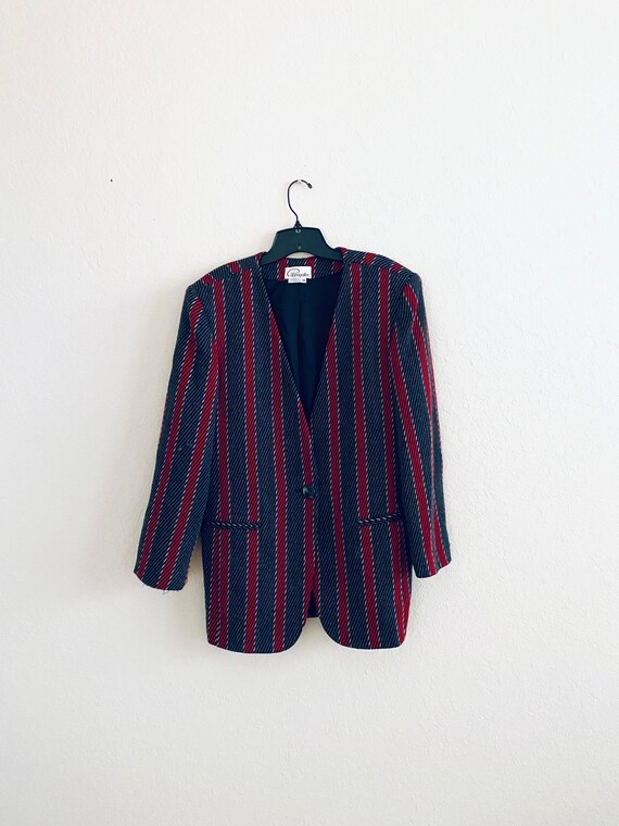 Cappagallo 80s Vintage Red & Gray Striped Wool Co… - image 1