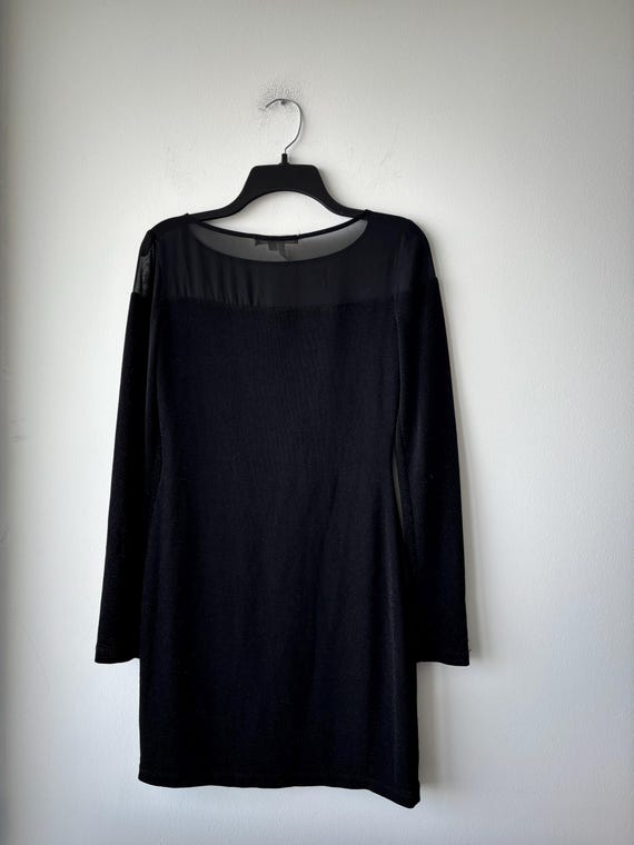 Y2K BCBGeneration Dress Mesh Sheer Black Glitter Long Sleeve Size Small Whimsigoth Grunge 90s