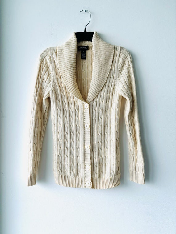 Ivory cable knit cardigan online
