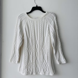 Vintage Charta Club Zopfmuster Pullover Fischer Elfenbein 100% Baumwolle Damen XL