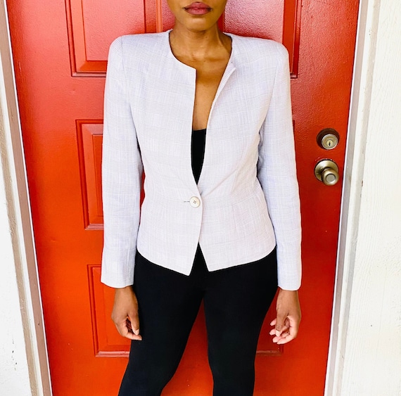 80s Atrium Collection Plaid Collarless Blazer 80s Vintage Preppy Plaid Blazer Etsy