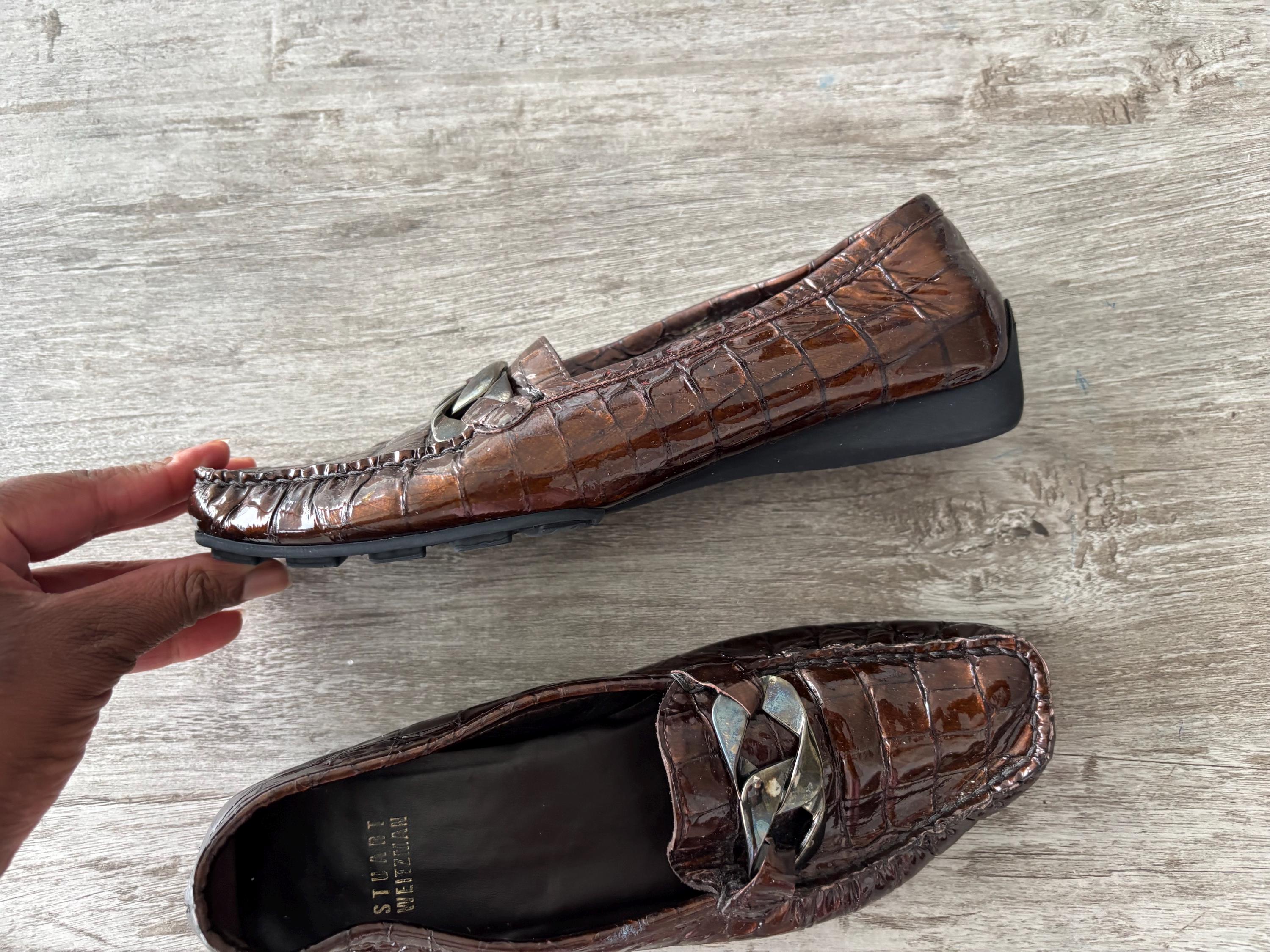 VTG Stuart Weitzman Loafers Flats Leather Brown Embossed  display picture 2