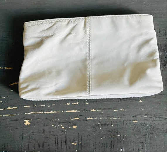 Vintage Genuine Leather Off White Color Clutch Bag - image 1