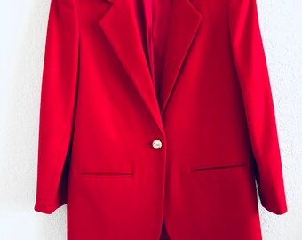 Savannah 90s Vintage Red 1 Button 100% Wool Blazer Size 4P