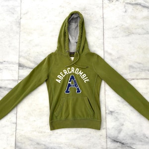 Y2K VTG Abercrombie & Fitch Hoodie Green Blue Logo Cotton Fleece Womens XS