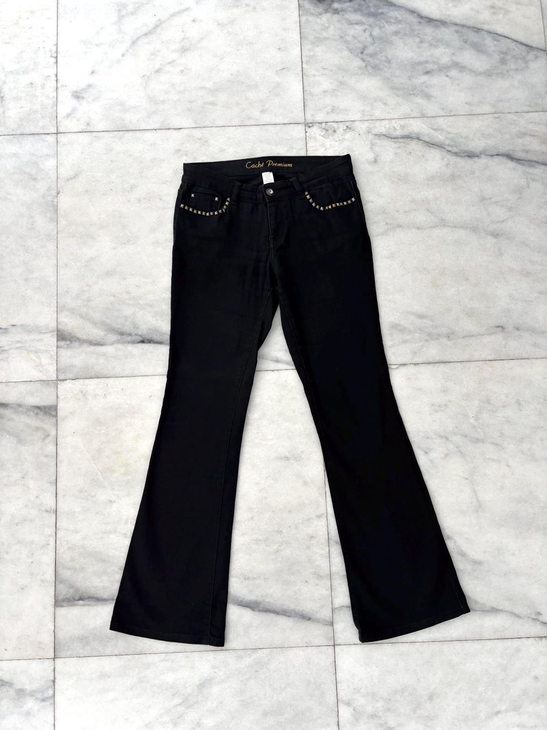 Y2K Vintage Cache Jeans Black Studded Low Rise Bootcut Womens 6 