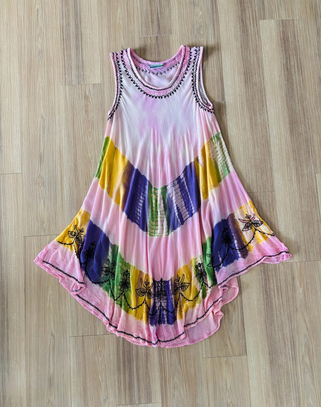 india boutique beach dresses VTG Dress Pink Purple Print Rayon Embroidered Free Size Boho Hippie Art Elaine Chiffon Beaded Maxi