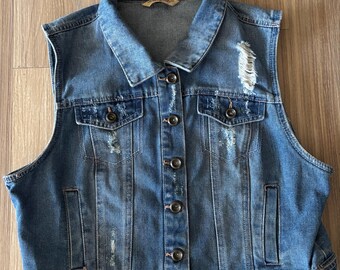 VTG Highway Jeans Denim Vest Waistcoat Distressed Blue Jean Womens