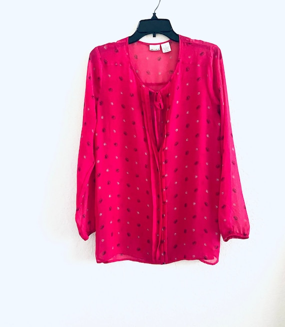 Mudd Y2K Vintage Pink Chiffon Pleated Blouse Size 