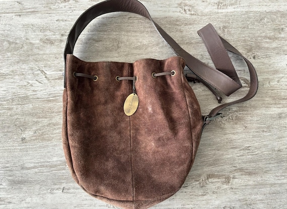 90s VTG Kenneth Cole Bucket Bag Brown Suede Leather  display picture 1