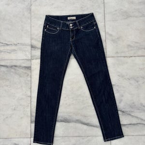 Y2K Botin Jeans Low Rise Womens Dark Blue Rhinestone Straight Leg Juniors 11