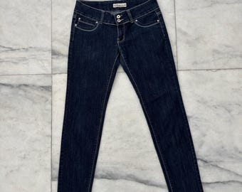 Y2K Botin Jeans Low Rise Damen Dark Blue Strassstein Gerades Bein Juniors 11
