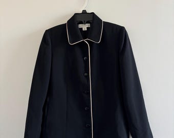 90s VTG Casual Corner Blazer Black Beige Trim 6 Button Women 4 Academia Office