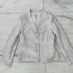 90s Jackie Jon New York Satin Ruched Polka Dot Blazer 90s Vintage Polka Dot Blazer