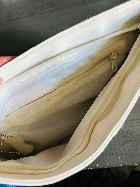 Vintage Genuine Leather Off White Color Clutch Bag - image 8