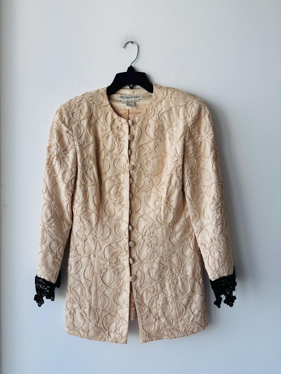 VTG Marie St. Claire Blazer Beaded Lace Jacket Beige Womens 8