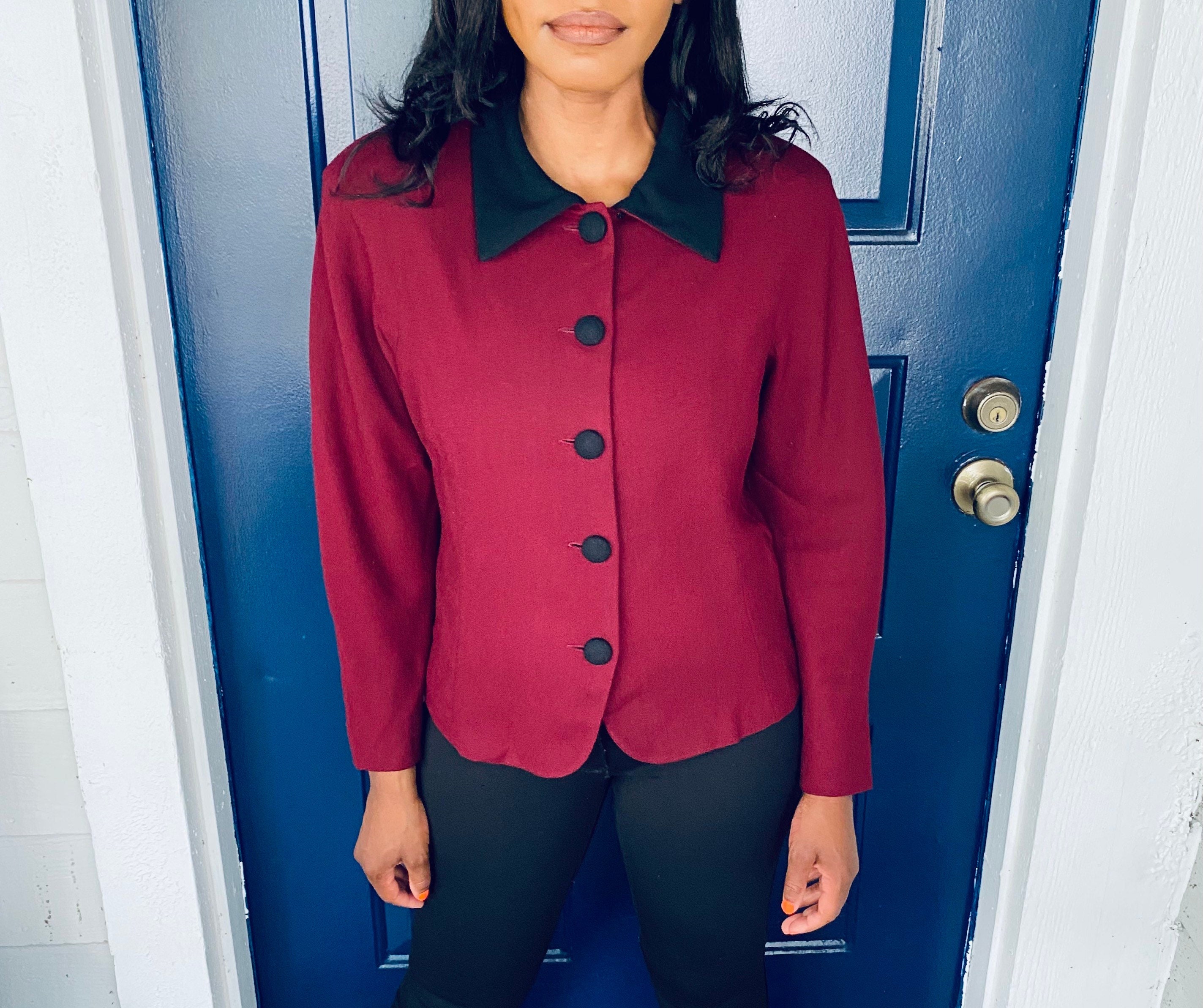 90s Vintage Casual Corner Burgundy Wool Multi Button