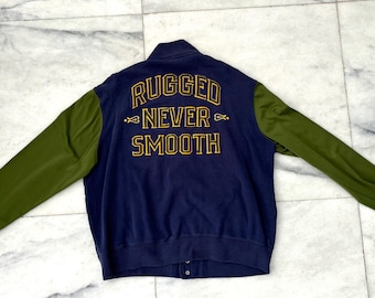 Chaqueta bomber universitaria Y2K ROCAWEAR resistente, nunca lisa, verde azul, para hombre, talla XL, estilo hip hop urbano