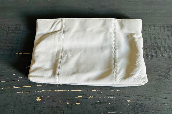 Vintage Genuine Leather Off White Color Clutch Bag - image 2