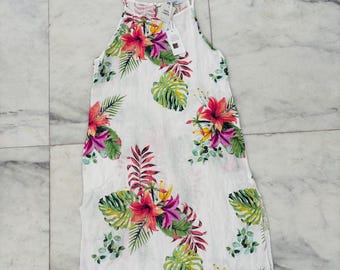 lungo l'arno linen dress Floral Midi S This preowned item is sold as is and not returnable. Lungo Larno Dress Hawaiian Floral