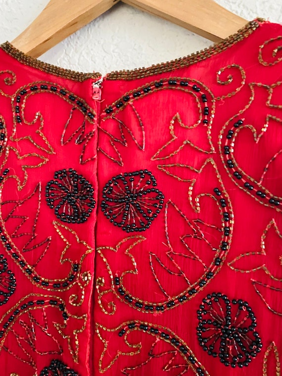 Stenay 80s Vintage Red Sequin Silk Floral Embroid… - image 7