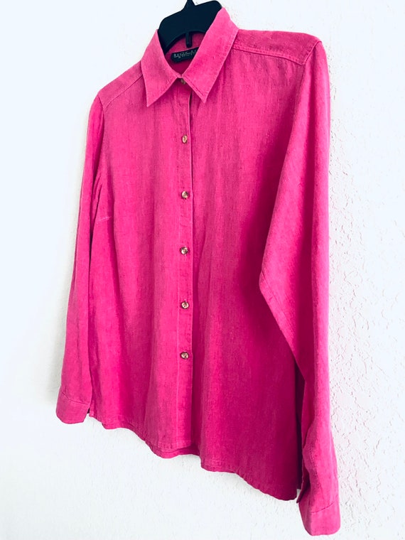 90s Harve Benard Pink Linen Blend Collared Button… - image 3