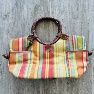 Vintage Fossil Handbag Tote Hobo Canvas Leather Trim  display picture 1