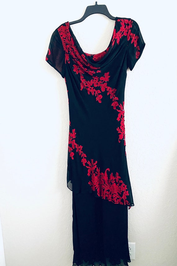 Eva Blue Vintage Cruella Black & Red Lace Sequin … - image 4