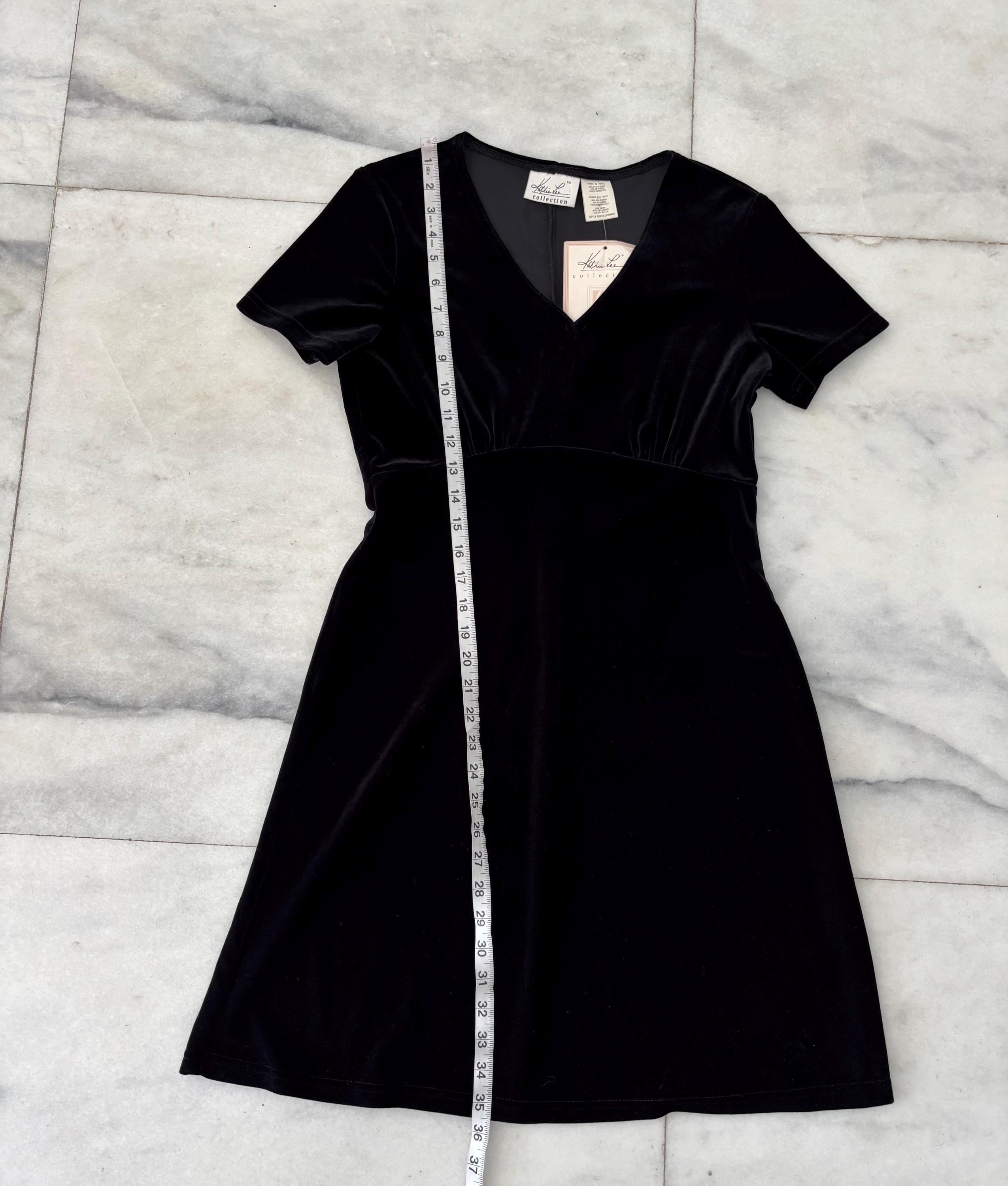 VTG Kathie Lee Dress Black Velvet Empire Waist Womens Small Whimsigoth Grunge 90s NWT