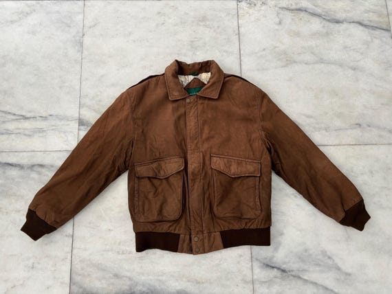【爆売り！】 Vintage Hill Men Jacket Bomber Brown Leather Suede Archer & ジャケット・アウター