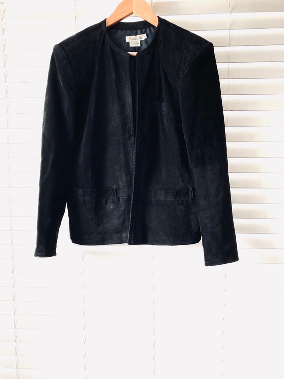 Talbots 90s Vintage Black Leather Suede Open Front