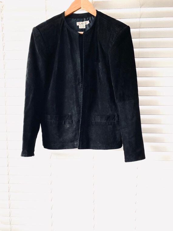 Talbots 90s Vintage Black Leather Suede Open Front